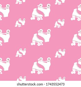 Pink Retro Vintage Roller Skate Seamless repeat pattern with gold background. Stylish vector repeating pattern.