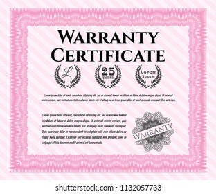 Pink Retro vintage Warranty Certificate. Elegant design. Customizable, Easy to edit and change colors. Printer friendly. 