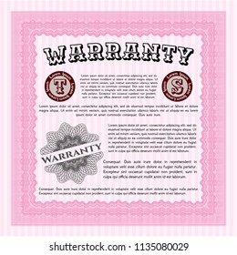 Pink Retro vintage Warranty Certificate. Cordial design. With complex linear background. Detailed. 