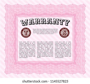 Pink Retro vintage Warranty Certificate. With complex background. Detailed. Money Pattern. 