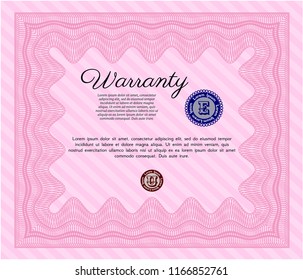 Pink Retro vintage Warranty Certificate. Vector illustration. With guilloche pattern. Elegant design. 
