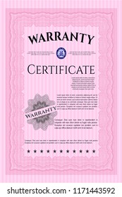Pink Retro vintage Warranty Certificate. Nice design. Printer friendly. Vector illustration. 