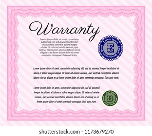 Pink Retro vintage Warranty Certificate. Excellent design. Customizable, Easy to edit and change colors. With complex background. 