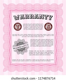 Pink Retro vintage Warranty Certificate. With great quality guilloche pattern. Detailed. Cordial design. 