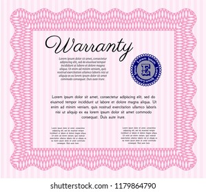 Pink Retro vintage Warranty Certificate. Retro design. Easy to print. Customizable, Easy to edit and change colors. 