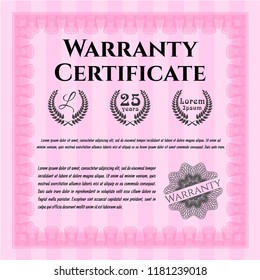 Pink Retro vintage Warranty Certificate. Detailed. With quality background. Modern design. 
