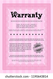 Pink Retro vintage Warranty Certificate. With quality background. Vector illustration. Cordial design. 