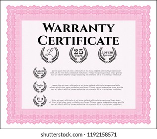 Pink Retro vintage Warranty Certificate. Retro design. Detailed. With background. 