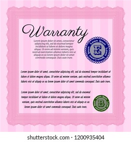 Pink Retro vintage Warranty Certificate. With complex background. Money Pattern design. Customizable, Easy to edit and change colors. 