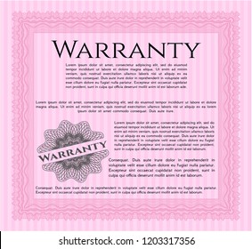 Pink Retro vintage Warranty Certificate. Sophisticated design. With linear background. Vector illustration. 