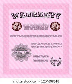 Pink Retro vintage Warranty Certificate. With guilloche pattern and background. Customizable, Easy to edit and change colors. Superior design. 