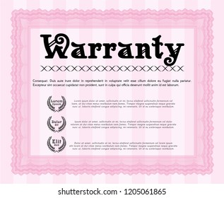 Pink Retro vintage Warranty Certificate. With quality background. Vector illustration. Superior design. 