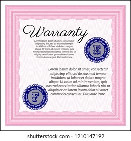 Pink Retro vintage Warranty Certificate. With complex linear background. Customizable, Easy to edit and change colors. Retro design. 