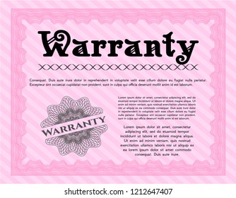 Pink Retro vintage Warranty Certificate. Good design. With complex background. Vector illustration. 