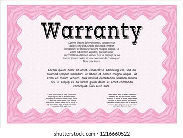 Pink Retro vintage Warranty Certificate. Easy to print. Customizable, Easy to edit and change colors. Nice design. 