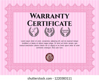 Pink Retro vintage Warranty Certificate. Easy to print. Customizable, Easy to edit and change colors. Sophisticated design. 