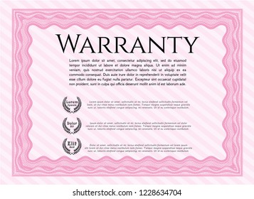 Pink Retro vintage Warranty Certificate. Elegant design. With quality background. Detailed. 