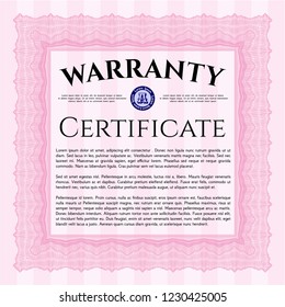 Pink Retro vintage Warranty Certificate. With complex background. Customizable, Easy to edit and change colors. Good design. 