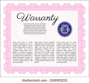 Pink Retro vintage Warranty Certificate. With guilloche pattern. Vector illustration. Lovely design. 