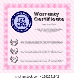 Pink Retro vintage Warranty Certificate. Retro design. With complex background. Vector illustration. 
