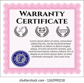 Pink Retro vintage Warranty Certificate. Money design. Customizable, Easy to edit and change colors. Printer friendly. 