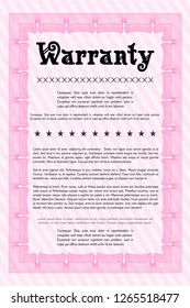 Pink Retro vintage Warranty Certificate. Money Pattern design. With complex linear background. Customizable, Easy to edit and change colors. 
