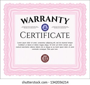 Pink Retro vintage Warranty Certificate. Beauty design. Easy to print. Detailed. 