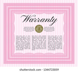 Pink Retro vintage Warranty Certificate. Nice design. Detailed. With great quality guilloche pattern. 