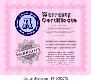 Pink Retro vintage Warranty Certificate. Perfect design. With quality background. Customizable, Easy to edit and change colors. 