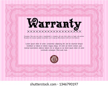 Pink Retro vintage Warranty Certificate. Modern design. Complex background. Detailed. 