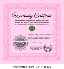 Pink Retro vintage Warranty Certificate. Complex background. Customizable, Easy to edit and change colors. Elegant design. 