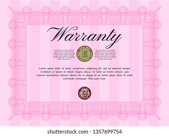 Pink Retro vintage Warranty Certificate. Easy to print. Customizable, Easy to edit and change colors. Cordial design. 
