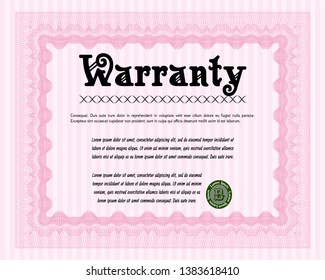 Pink Retro vintage Warranty Certificate. With quality background. Vector illustration. Superior design. 