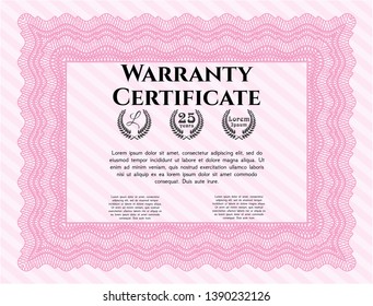 Pink Retro vintage Warranty Certificate. Perfect design. With complex background. Customizable, Easy to edit and change colors. 