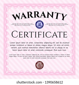 Pink Retro vintage Warranty Certificate. Printer friendly. Customizable, Easy to edit and change colors. Retro design. 