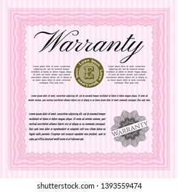 Pink Retro vintage Warranty Certificate. Customizable, Easy to edit and change colors. With complex linear background. Money Pattern design. 