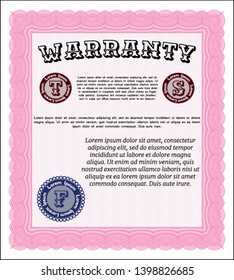 Pink Retro vintage Warranty Certificate. Cordial design. Detailed. With quality background. 
