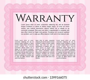 Pink Retro vintage Warranty Certificate. Cordial design. With great quality guilloche pattern. Customizable, Easy to edit and change colors. 