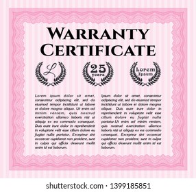 Pink Retro vintage Warranty Certificate. Printer friendly. Cordial design. Customizable, Easy to edit and change colors. 