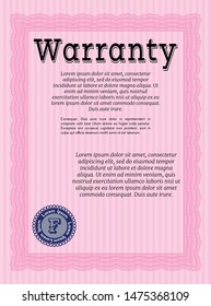 Pink Retro vintage Warranty Certificate. With guilloche pattern. Detailed. Good design. 