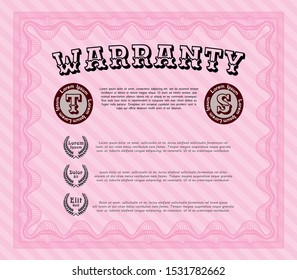 Pink Retro vintage Warranty Certificate. With guilloche pattern. Money Pattern design. Detailed. 