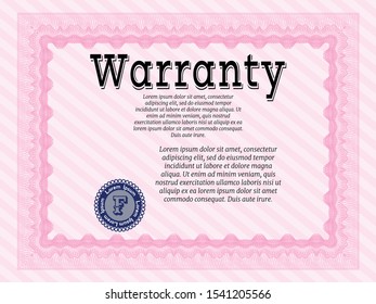 Pink Retro vintage Warranty Certificate. Sophisticated design. With background. Customizable, Easy to edit and change colors. 