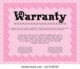 Pink Retro vintage Warranty Certificate. Money design. Customizable, Easy to edit and change colors. Printer friendly. 