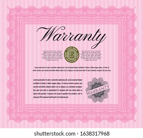 Pink Retro vintage Warranty Certificate. With complex background. Vector illustration. Retro design. 
