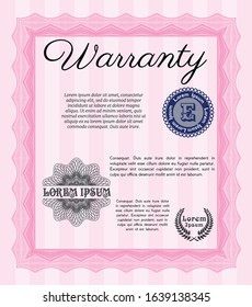 Pink Retro vintage Warranty Certificate. With great quality guilloche pattern. Customizable, Easy to edit and change colors. Excellent design. 