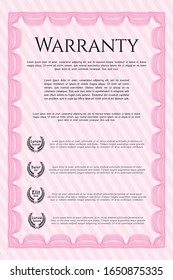 Pink Retro vintage Warranty Certificate. Perfect design. Detailed. With complex linear background. 