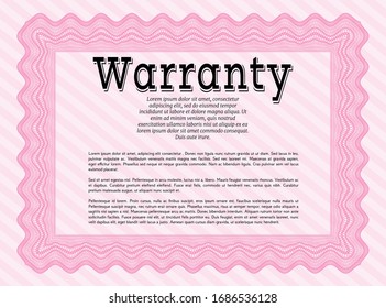 Pink Retro vintage Warranty Certificate. Detailed. With background. Artistry design. 