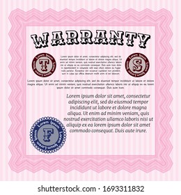 Pink Retro vintage Warranty Certificate. Customizable, Easy to edit and change colors. With guilloche pattern and background. Money style design. 