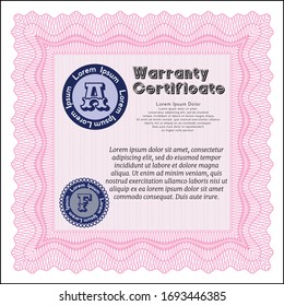 Pink Retro vintage Warranty Certificate. Money Pattern design. With background. Vector illustration. 