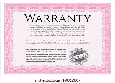 Pink Retro vintage Warranty Certificate. With linear background. Detailed. Money style design. 